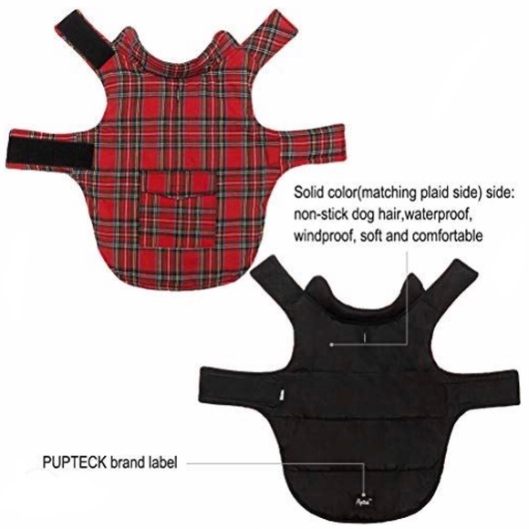 NEW REVERSIBLE Dog Coat XS Plaid Red Black + Red / Denim Leash - Picture 2 of 15